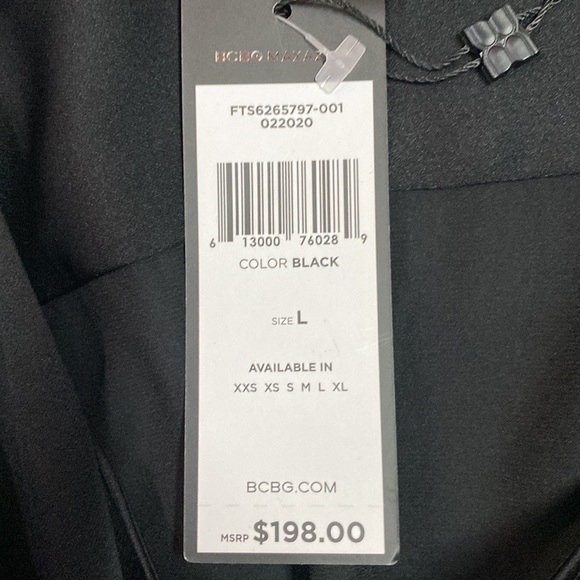 BCBGMAXAZRIA Woman’s Black Satin Drawstring Waist Mini Cocktail Dress - Picture 9 of 10